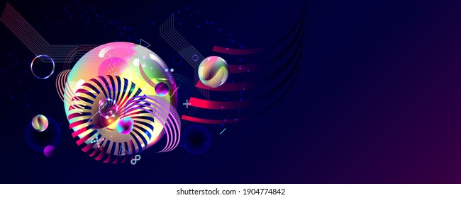 Synthwave Vaporwave Retrowave Glitch Circle with blue and pink glows futuristic art neon abstraction background cosmos new art 3d starry sky glowing galaxy and planets blue circles