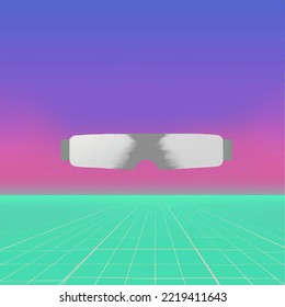 Synthwave VR Background Illustration Vector Eps 10. Synthwave Background Design. 3D Futuristik Trance Game Glasses. Science Cyber Background