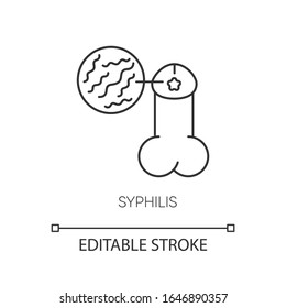 Syphilis pixel perfect linear icon. Thin line customizable illustration. Dangerous sexually transmitted disease, venereal illness, STD contour symbol. Vector isolated outline drawing. Editable stroke