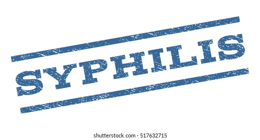 Syphilis watermark stamp. Text caption between parallel lines with grunge design style. Rubber seal stamp with unclean texture. Vector cobalt blue color ink imprint on a white background.