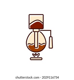 Syphon coffee maker flat icon. Siphon for preparing drink. Vacuum brewer. Color filled symbol. Isolated vector stock illustration