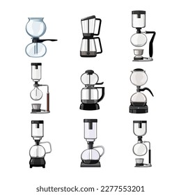 syphon coffee maker set cartoon. drink beverage, espresso siphon, hot pot, drip cup, brew syphon coffee maker vector illustration