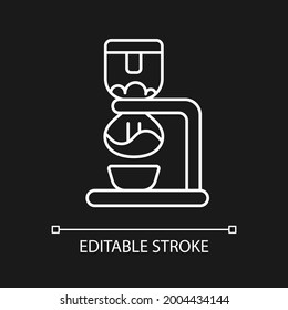 Syphon coffee maker white linear icon for dark theme. Vacuum brewer. Barista accessories. Thin line customizable illustration. Isolated vector contour symbol for night mode. Editable stroke