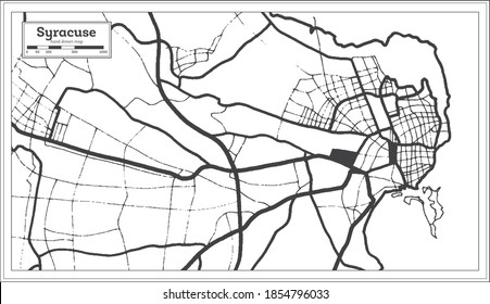 Syracuse Italy City Map in Black and White Color in Retro Style. Outline Map. Vector Illustration.