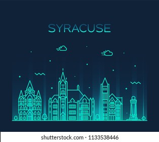 Syracuse Skyline, New York, USA. Trendy Vector Illustration, Linear Style