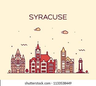 Syracuse Skyline, New York, USA. Trendy Vector Illustration, Linear Style