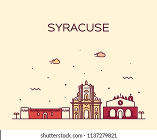 Syracuse skyline, Sicily, Italy. Trendy vector illustration, linear style