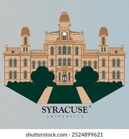 Syracuse universidade complexo edifício arquitetura vetor ilustração para impressão em camisolas e tampas. de alta qualidade pronto para imprimir eps arquivo. principal Syracuse centro histórico edifício cidade paisagem casa