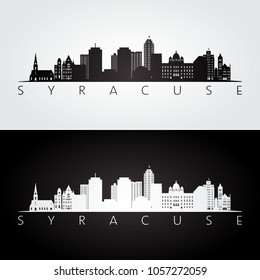 Syrakus USA Skyline und Wahrzeichen Silhouette, schwarz-weiß Design, Vektorgrafik.