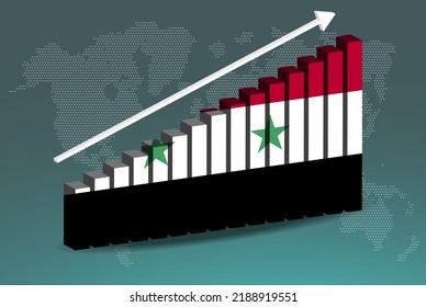Syrien 3D-Balkendiagramm, Vektorgrafik, aufsteigender Pfeil auf Daten, Länderstatistik-Konzept, syrische Länderflagge auf 3D-Balkendiagramm, steigende Werte, Nachrichtenbanner-Idee
