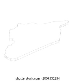 Syria - 3D black thin outline silhouette map of country area. Simple flat vector illustration