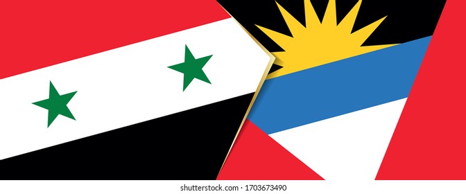 Die Flaggen Syriens und Antigua und Barbuda, zwei Vektorillustrationen Flaggen, sind Symbol für Beziehung oder Konfrontation.