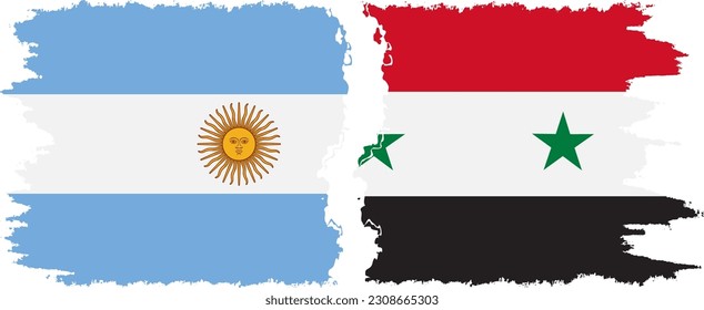 Conexión de banderas grises de Siria y Argentina, vector