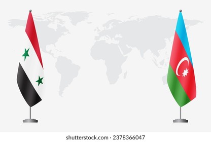 Syria and Azerbaijan flags for official meeting against background of world map.