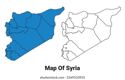 Syria Blue detailed map border regions outline vector set