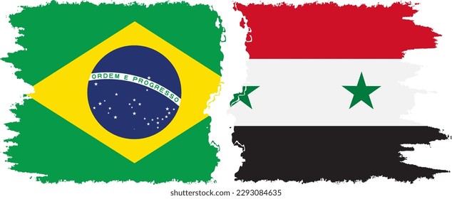 Syria and Brazil grunge flags connection, vector