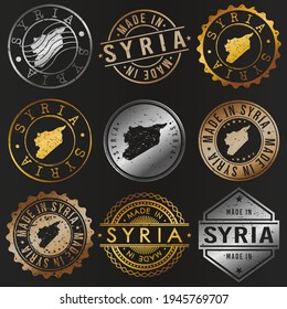 Syria Business Metal Stamps. Gold Made In Product Seal. National Logo Icon. Symbol Design Insignia Country.