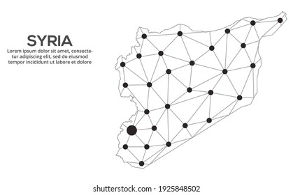Syria communication network map. Vector image of a low poly global map with city lights. Map in the form of lines and dots