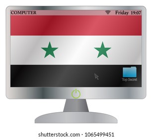A Syria computer screen with an on button isolated on a white background
