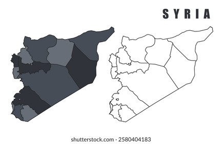 Syria country map black flat outline vector illustration set