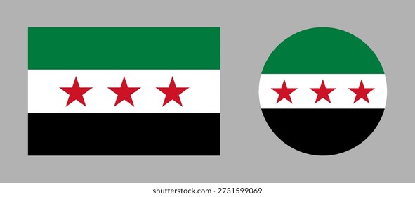 Syria country round, rectangular flags. New circular icon national flag of Syrian Arab republic. Set of Syria flag in circle, rectangle shapes button, badge, banner.