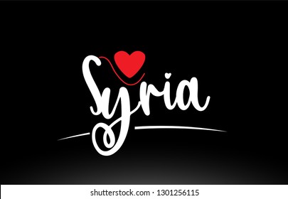 Syria country text with red love heart on black background suitable for a logo icon or typography design