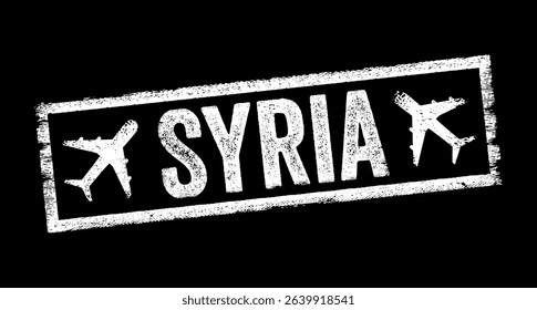 Syria - is a country in West Asia located in the Eastern Mediterranean and the Levant, text emblem stamp with airplane