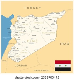 Syria - detailed map with administrative divisions and country flag. Vector illustration