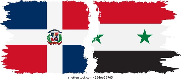 Syria and Dominican Republic grunge flags connection, vector