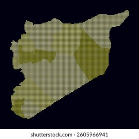 Syria dotted map. Digital style map of the country on a dark background. Syria shape with square dots. Colored dots style. Small size squares. Artistic vector illustration.