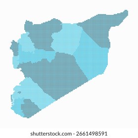Mapa punteado de Siria. Mapa de estilo digital del país sobre fondo blanco. Forma de Siria con puntos cuadrados. Estilo de puntos de colores. Pequeños cuadrados de tamaño. Ilustración vectorial moderna.