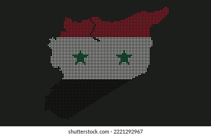 Syria dotted map flag with grunge texture in mosaic dot style. Abstract pixel vector illustration of a country map with halftone effect for infographic. 
