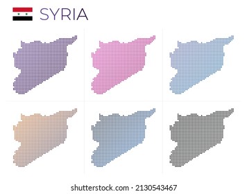 Syria dotted map set. Map of Syria in dotted style. Borders of the country filled with beautiful smooth gradient circles. Classy vector illustration.