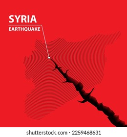 Syria Earth quake concept on cracked map. vector illustration.