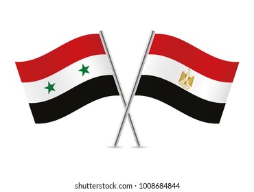 Syria and Egypt crossed flags. Syrian and Egyptian flags on white background. Vector icon set. Vector illustration.