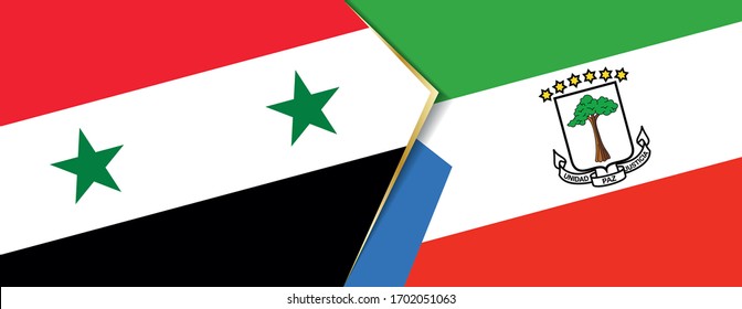 Unter der Flagge von Syrien und Äquatorialguinea werden zwei Vektorillustrationen Flaggen als Symbol für Beziehung oder Konfrontation gezeichnet.