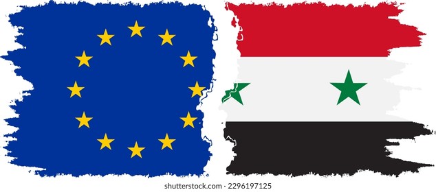 Syria and European Union grunge flags connection, vector