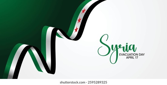 Syria Evacuation Day 17 April flag ribbon vector poster