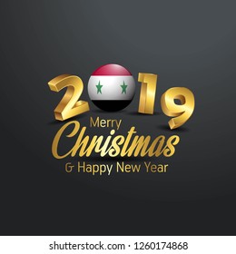 Syria Flag 2019 Merry Christmas Typography. New Year Abstract Celebration background