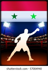 Syrienflagge mit Boxer auf Stadionhintergrund - Originalillustration