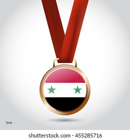 Syria Flag in Bronze Medal. Vector Illustration. RIO Olympic Game Bronze Medal. Vector Illustration