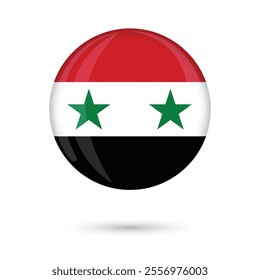 Syria flag button glossy round vector illustration isolated on white background for National Day, Evacuation Day April 17th celebration. Independence Day, Armed force Day  August 1st, banners 