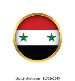 Syria flag button, Golden on a white background,flag of Syria Round badge or icon isolated. Vector illustration.