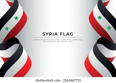 Syria flag design. Syrian flag wavy on white background. Realistic waving ribbon or banner with flag of Syria.  Independence day