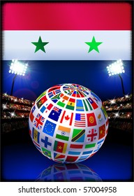 Syria Flag with Globe on Stadium Background Original Illustration