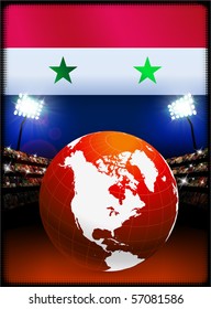 Syria Flag with Globe on Stadium Background Original Illustration