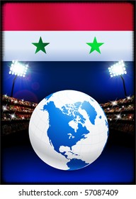 Syria Flag with Globe on Stadium Background Original Illustration