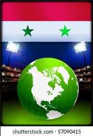 Syrienflagge mit Globe auf Stadionhintergrund - Originalillustration