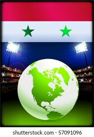 Bandera siria con glóbulo en el fondo del estadio Ilustración original