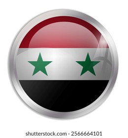 Syria flag - glossy circle button displays a colorful flag representing a country cultural identity and heritage. The essence of national pride and unity.